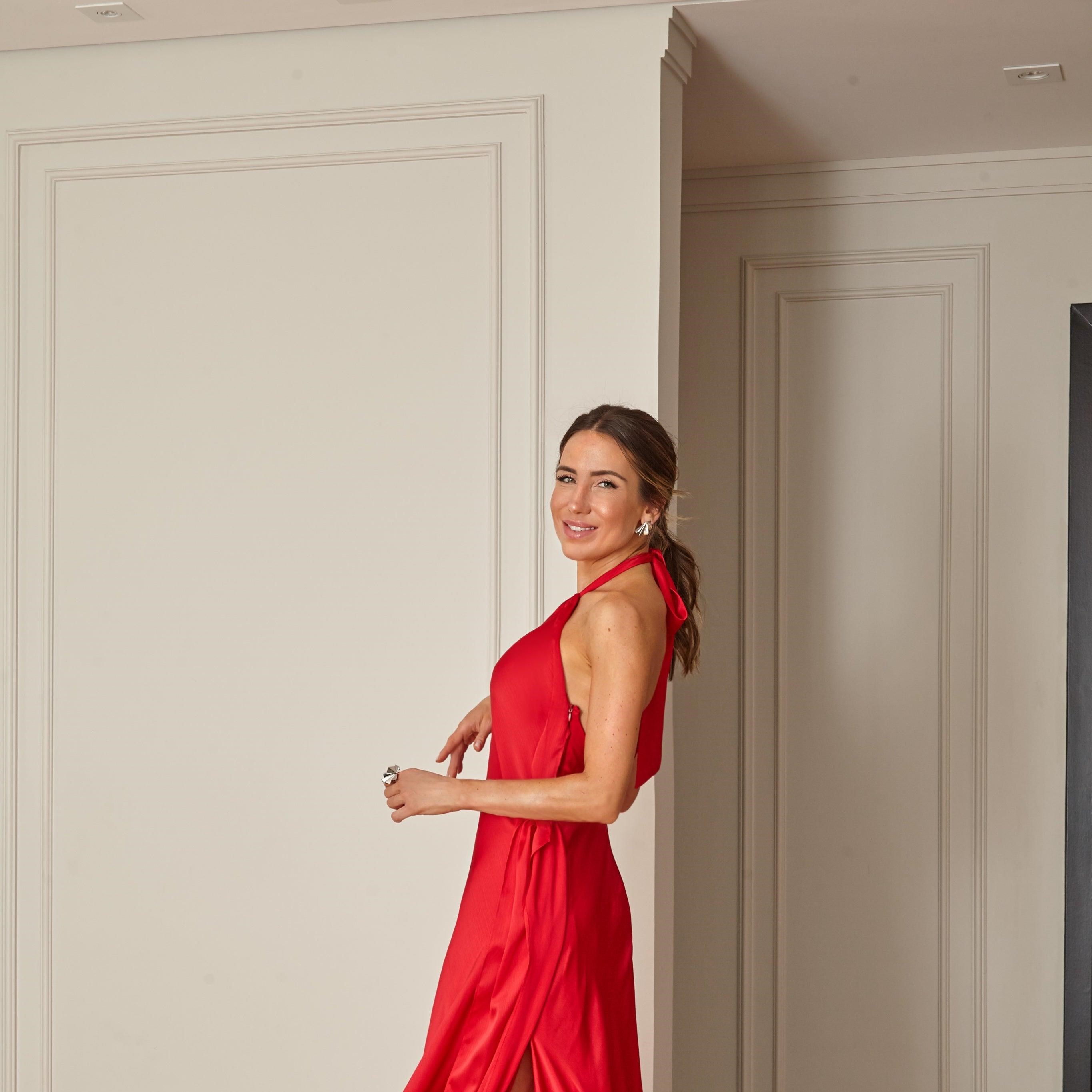 Vestido frente única Vermelho Longo