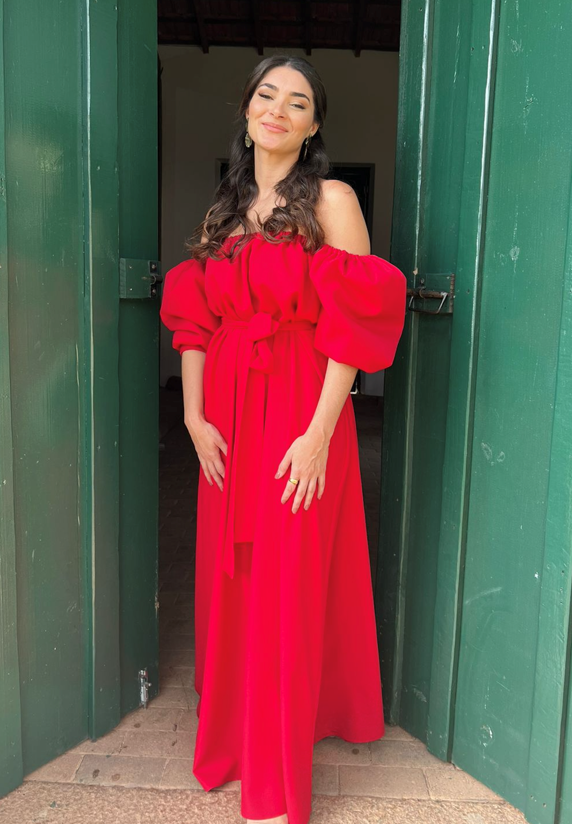 Vestido longo com mangas bufantes Debora Mangabeira